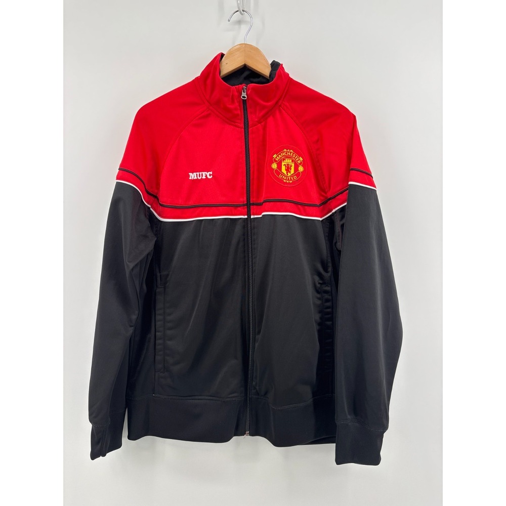 Manchester United FC Jacket Mens Large Red Black Soccer Full Zip Track Top MUFC